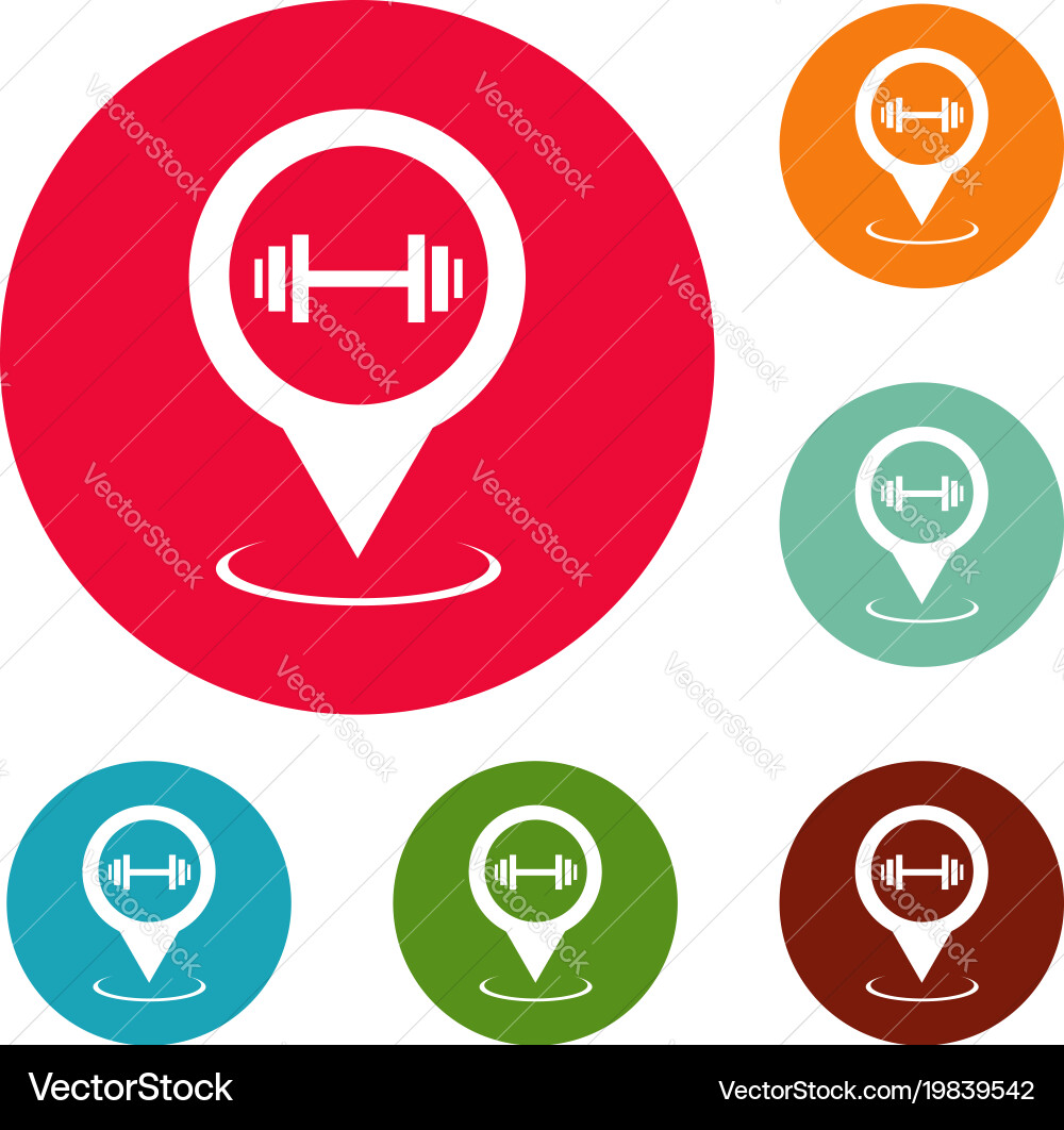 Gym map pointer icons circle set vector image