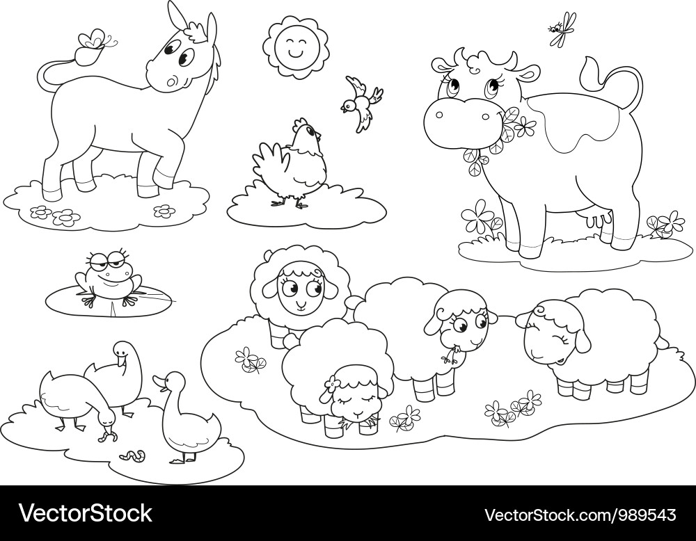 Farm Animal Coloring Set Vector Image