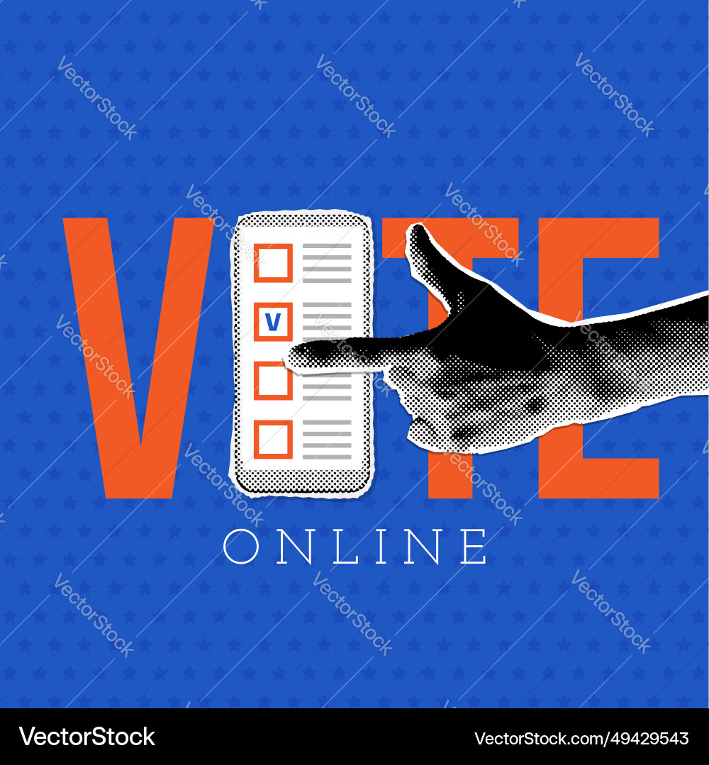 Hand touching smartphone with voting app Vector Image