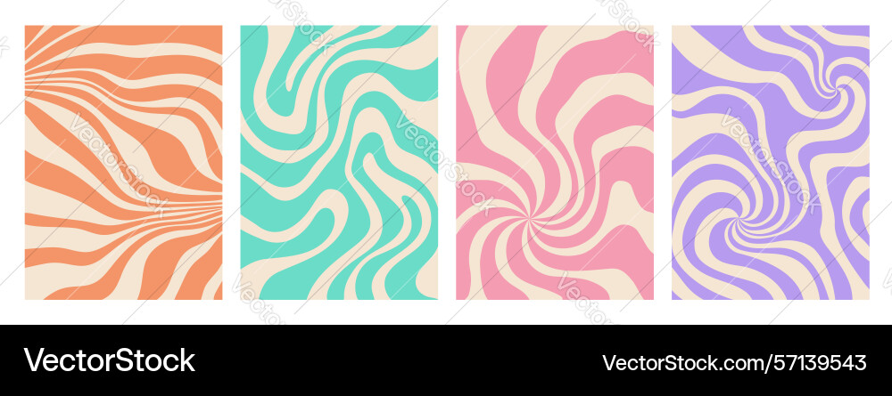 Psychedelic twisted groovy hippie patterns set vector image