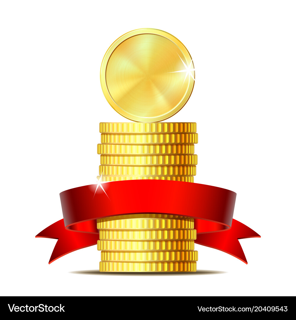 Stack of coins with red ribbon vector image