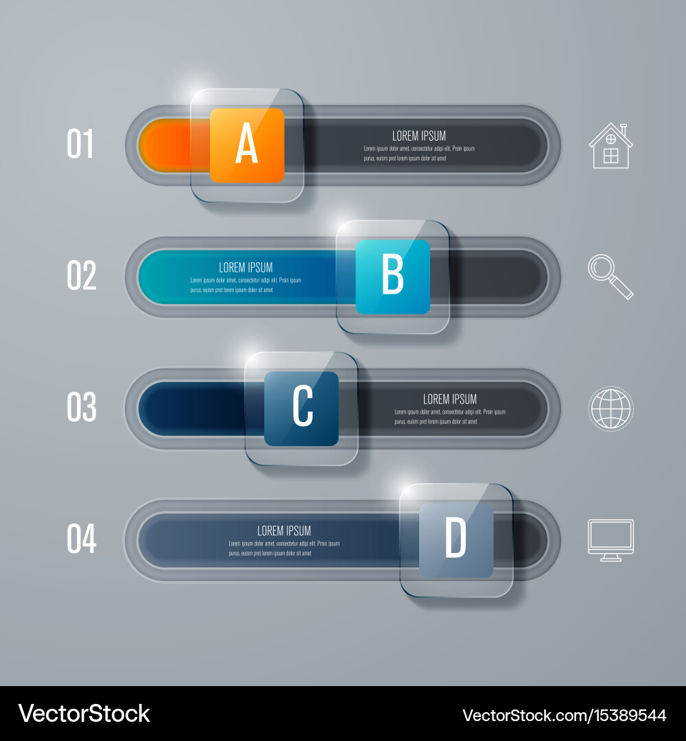 Business infographics template 4 steps with square