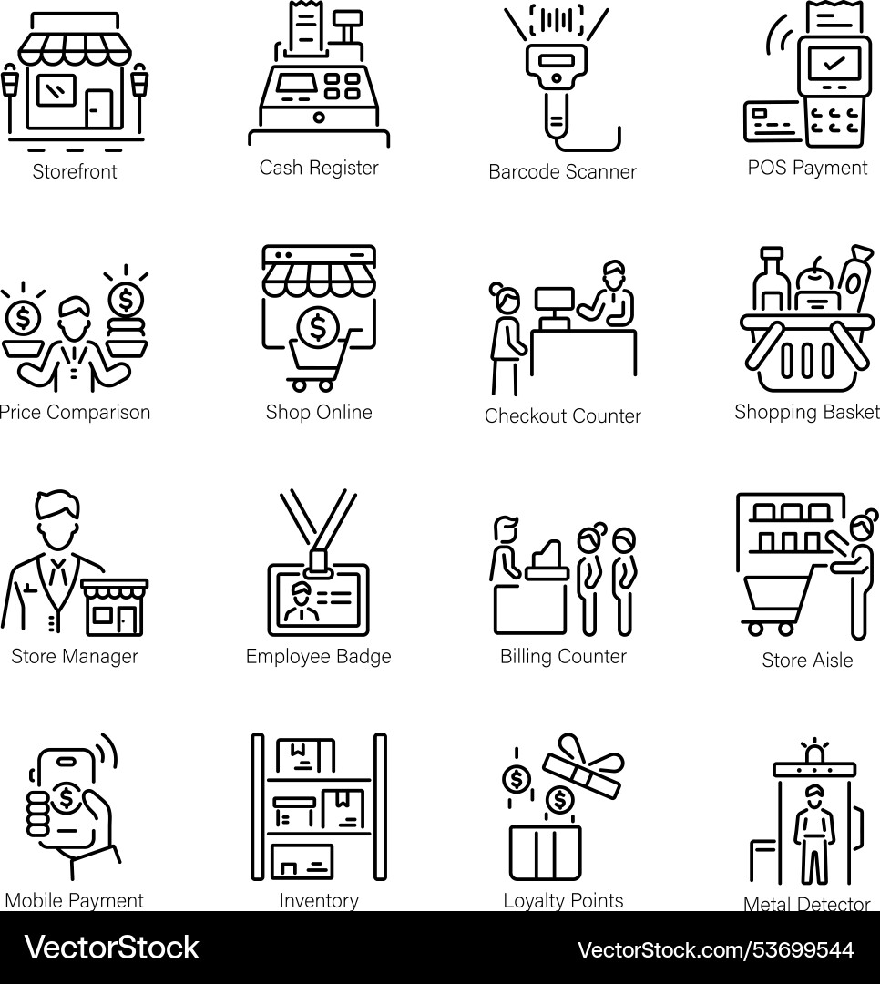 Collection of retailing linear style icons Vector Image