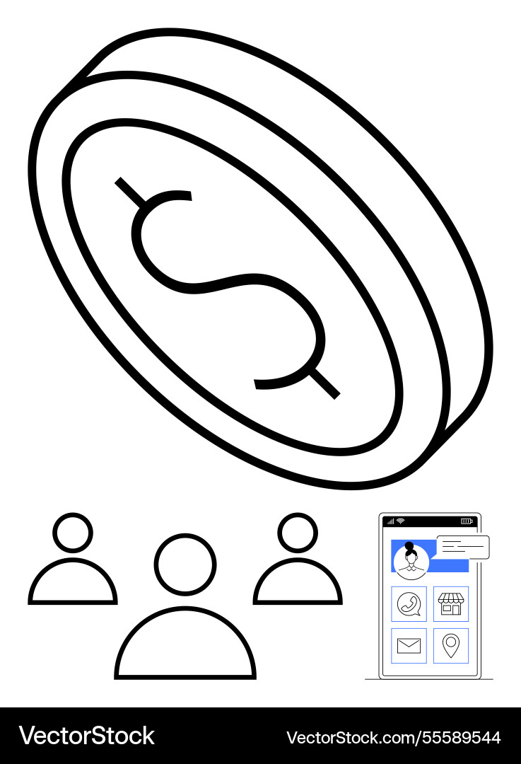 Digital coin with user profiles and mobile Digital coin with user profiles and mobile vector image