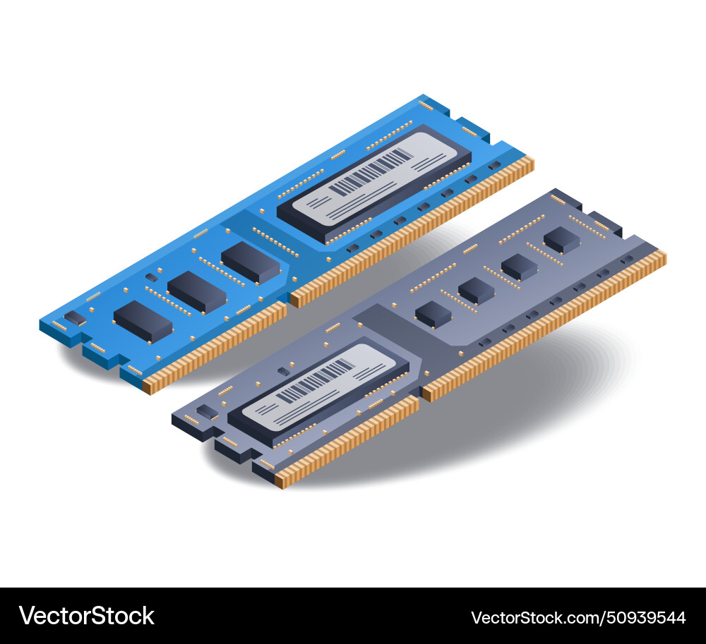High speed computer ram memory flat isometric 3d vector image