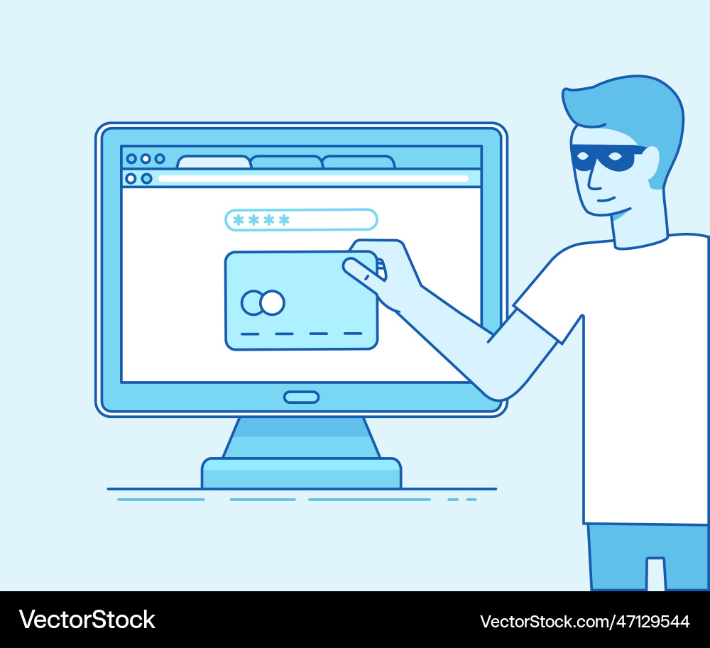 In modern flat linear style - hacker stealing vector image