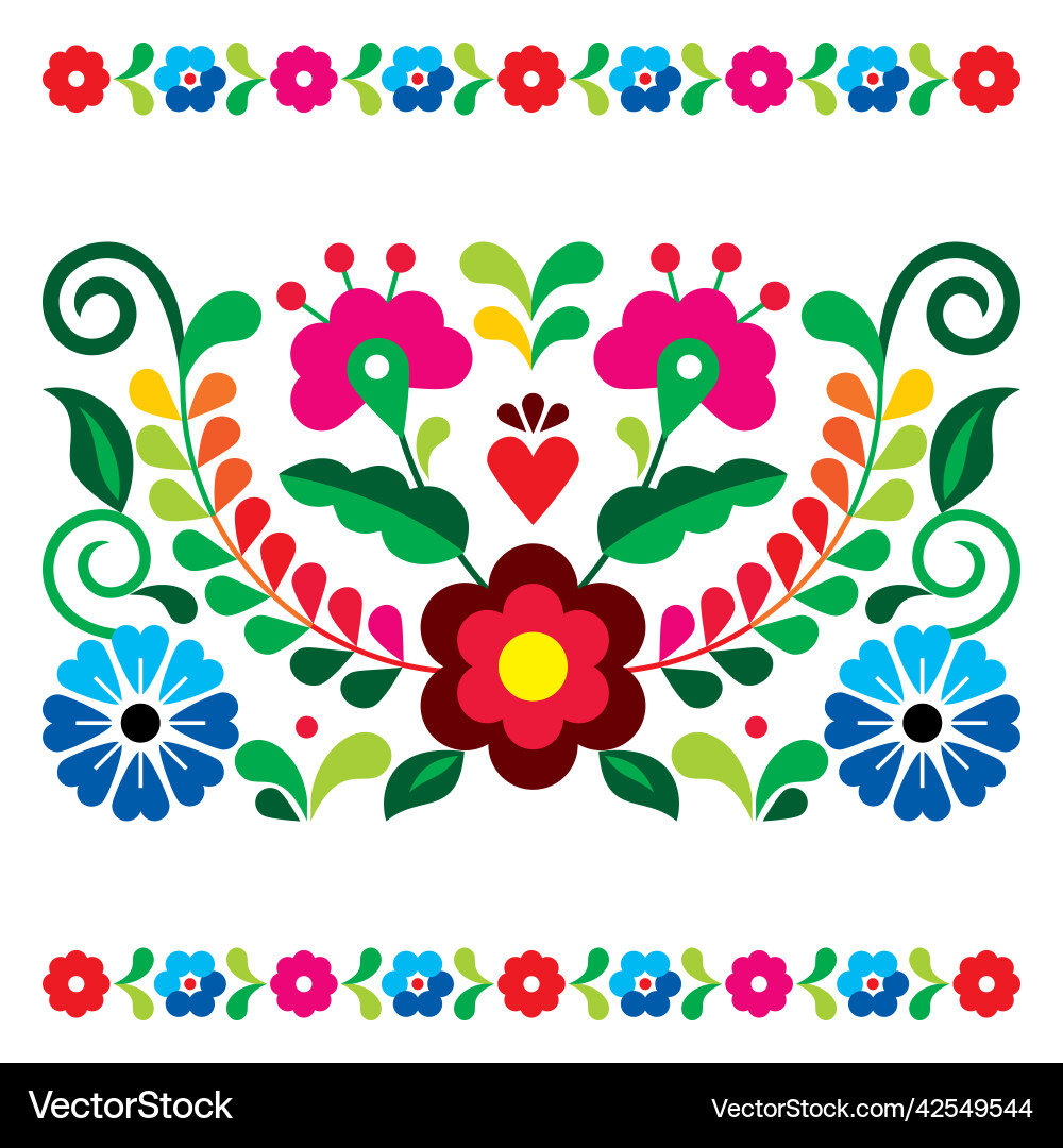 Mexican Floral Folk Art Vector Image