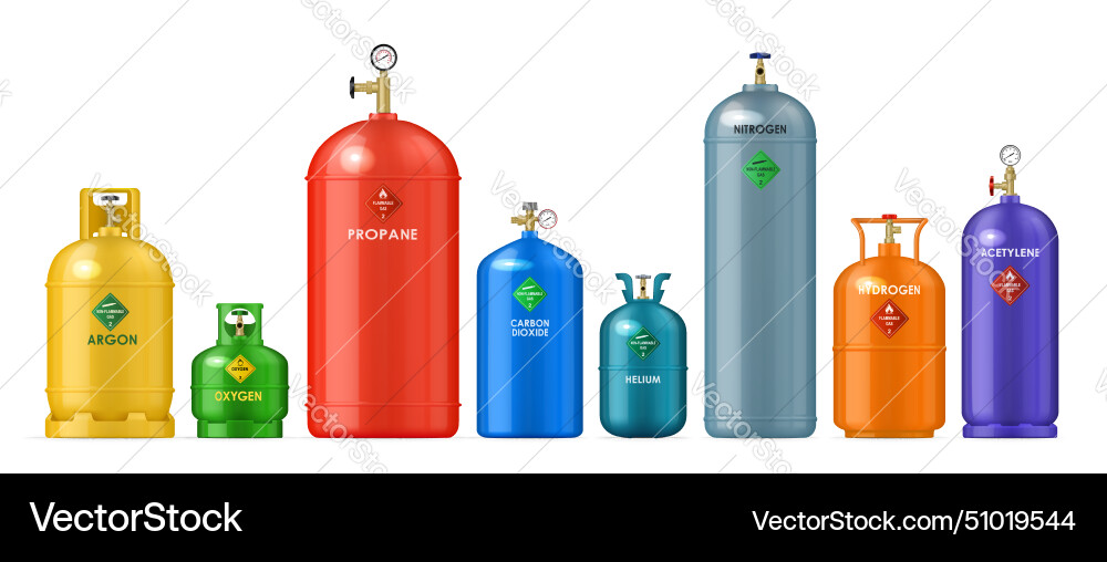 Realistic gas metal cylinders tank containers Vector Image