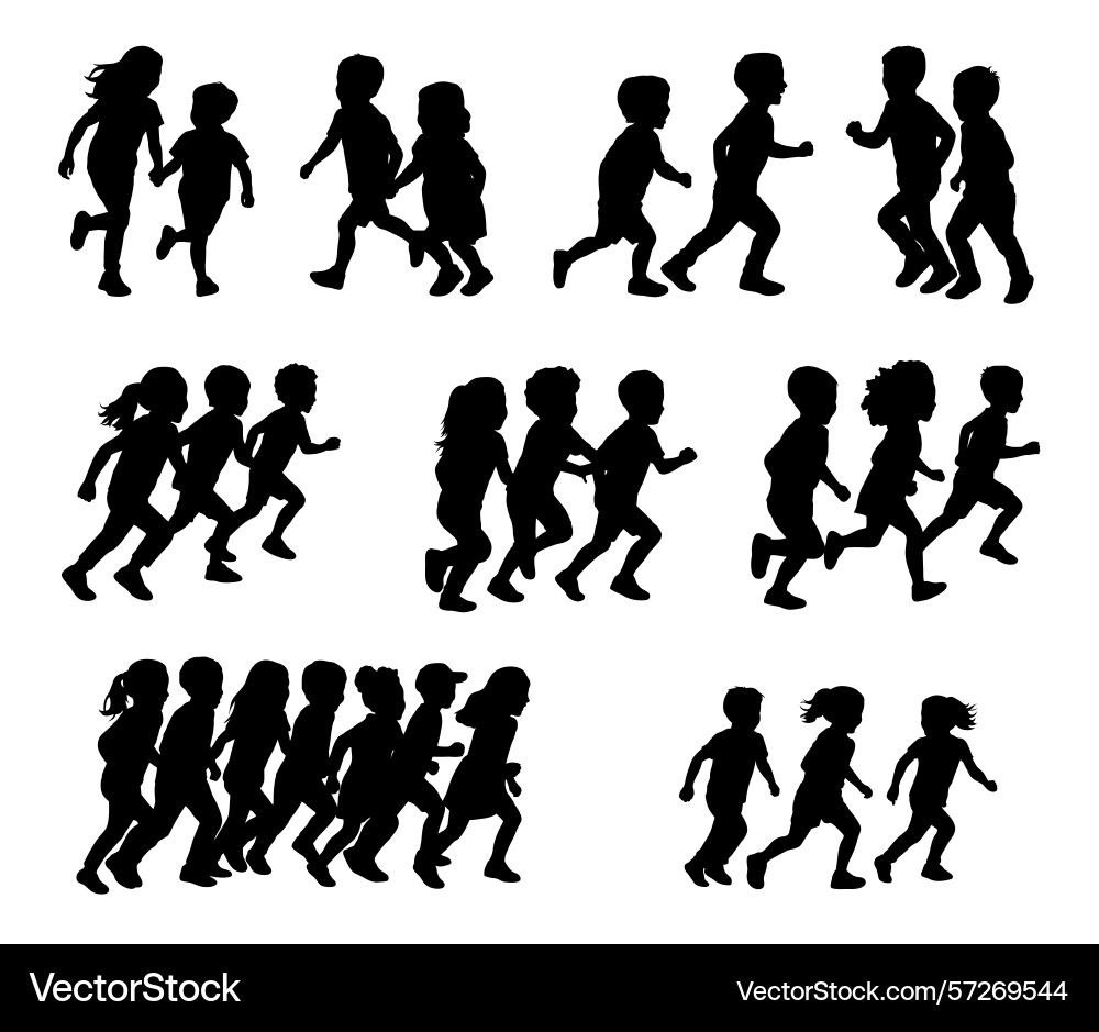 Running kids silhouettes children playing Vector Image