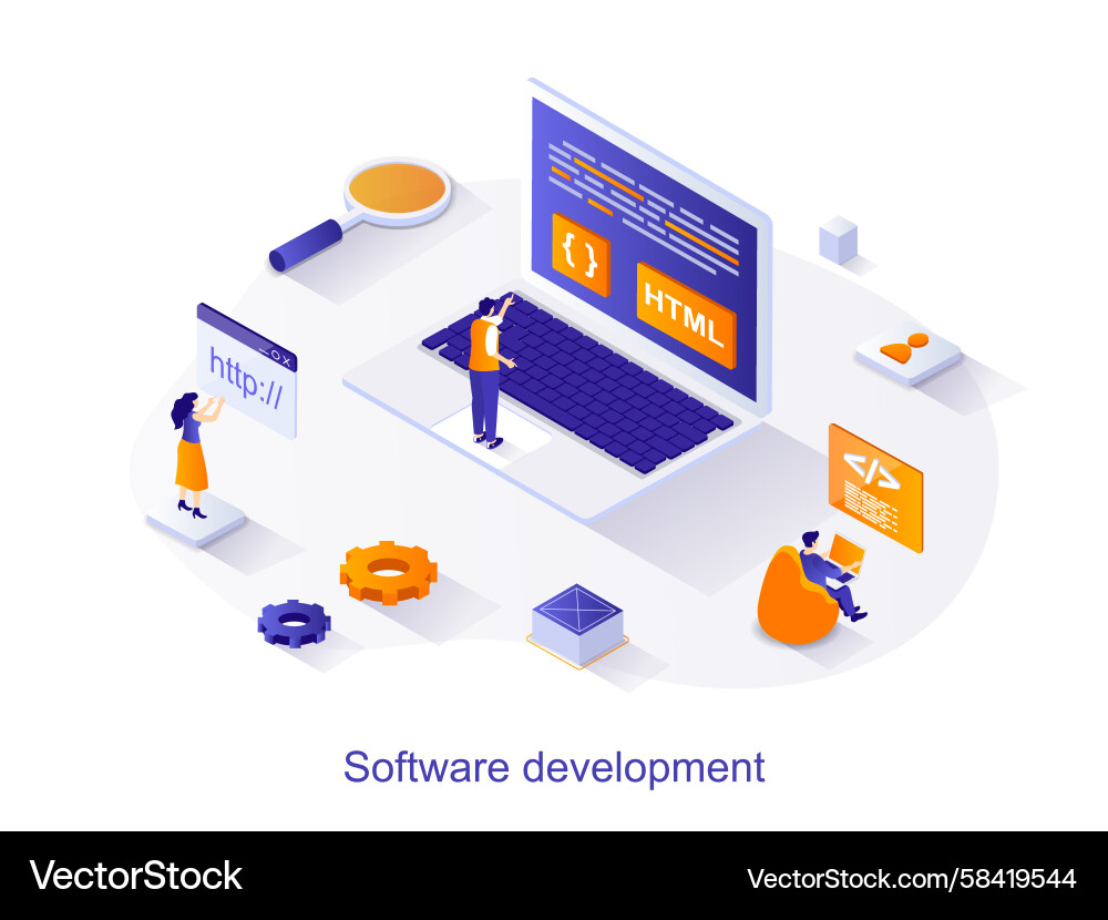 Software Development Isometric Concept Vector Image