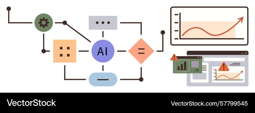 Ai system workflow with data analysis and charts vector image