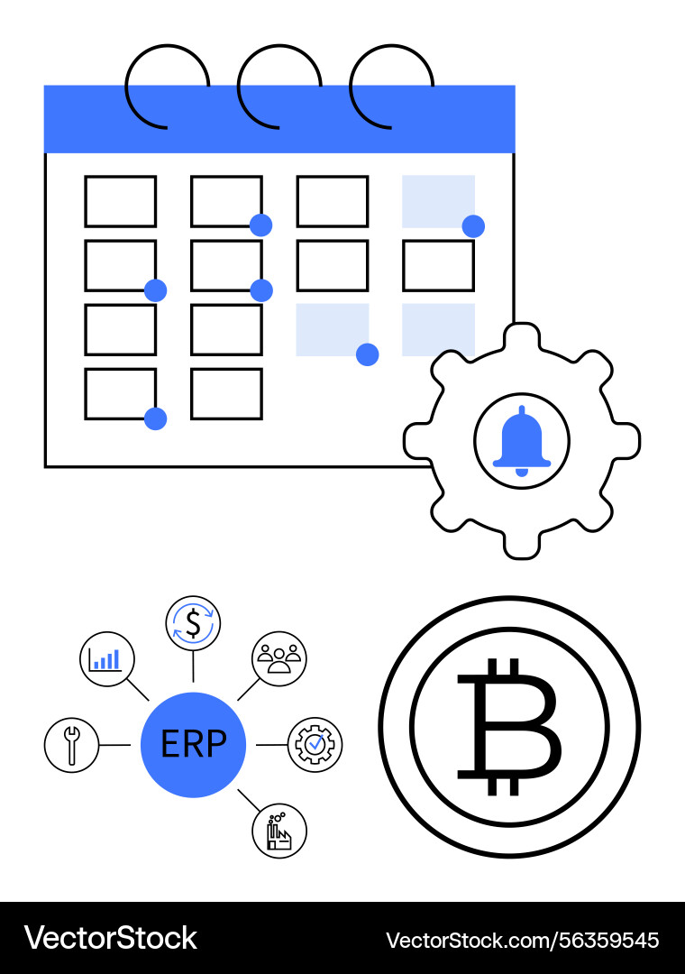 Calendar with scheduling erp integration diagram Vector Image