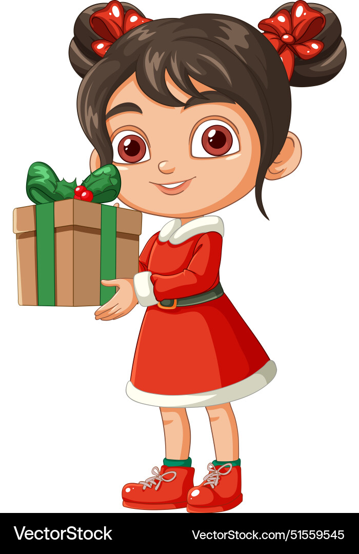 Young girl in festive attire with present Young girl in festive attire with present vector image