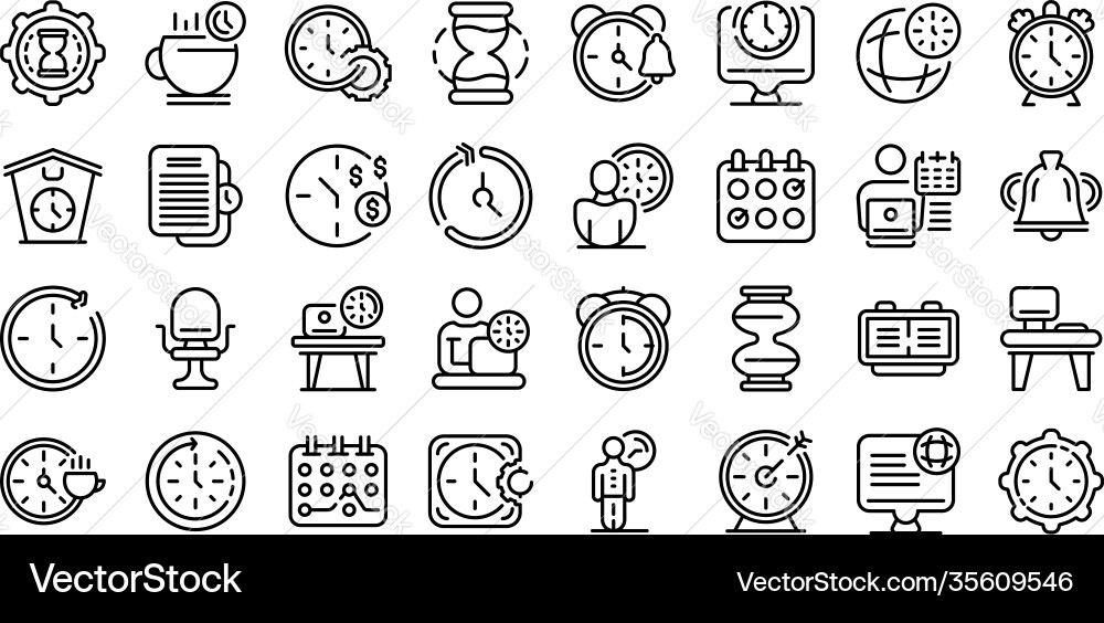 Flexible working hours icons set outline style Flexible working hours icons set outline style vector image