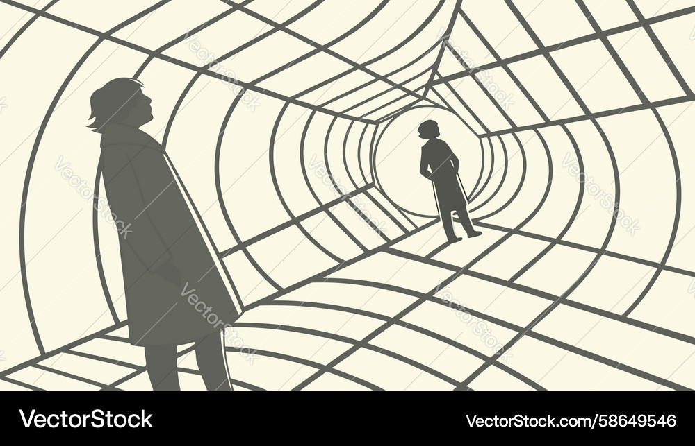 Person in distorted web tunnel digital Vector Image