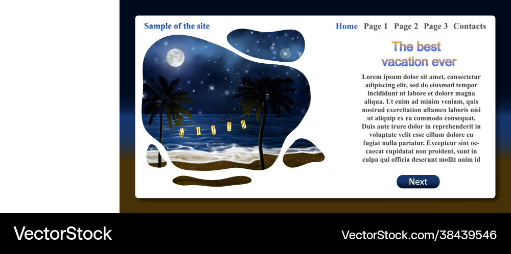 Sample travel website template with text Sample travel website template with text vector image
