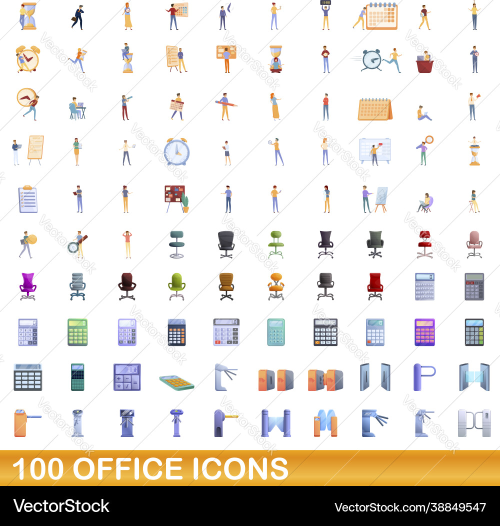 100 office icons set cartoon style 100 office icons set cartoon style vector image