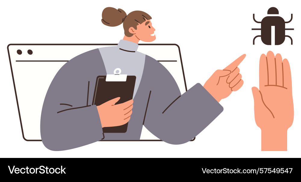 Female qa engineer identifying and reporting Female qa engineer identifying and reporting vector image