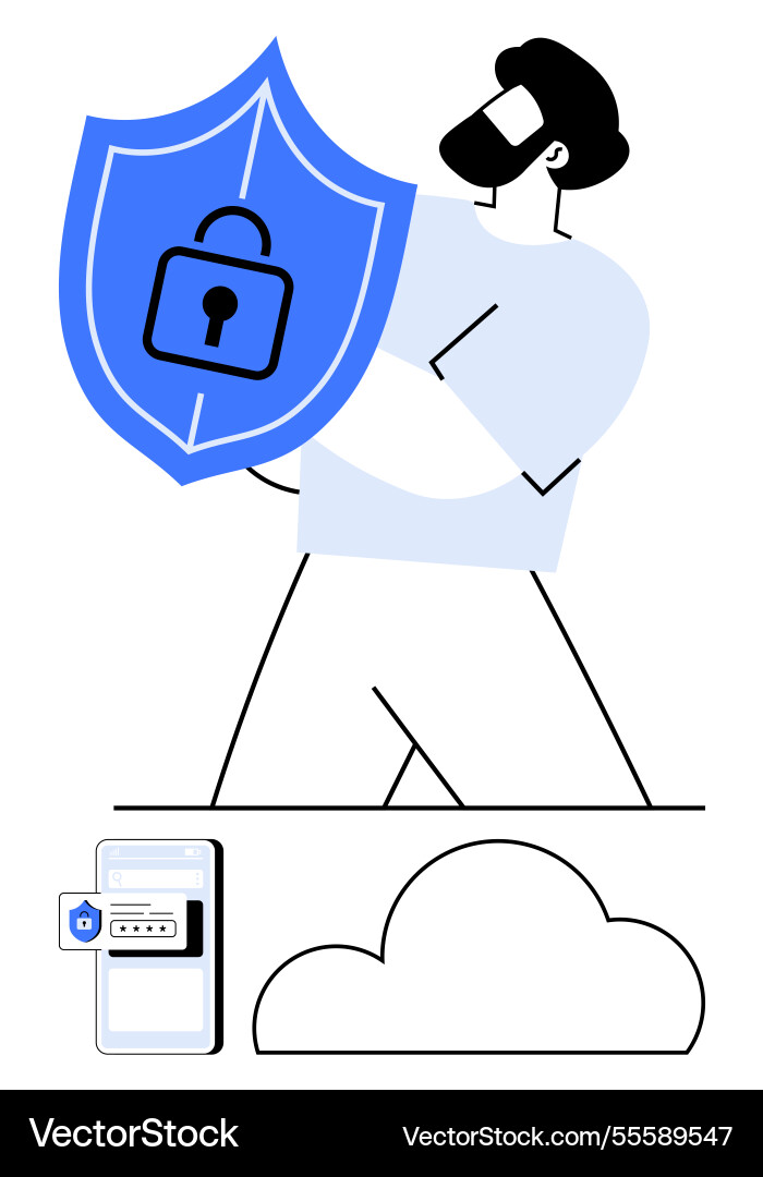 Individual holding blue shield with padlock Individual holding blue shield with padlock vector image