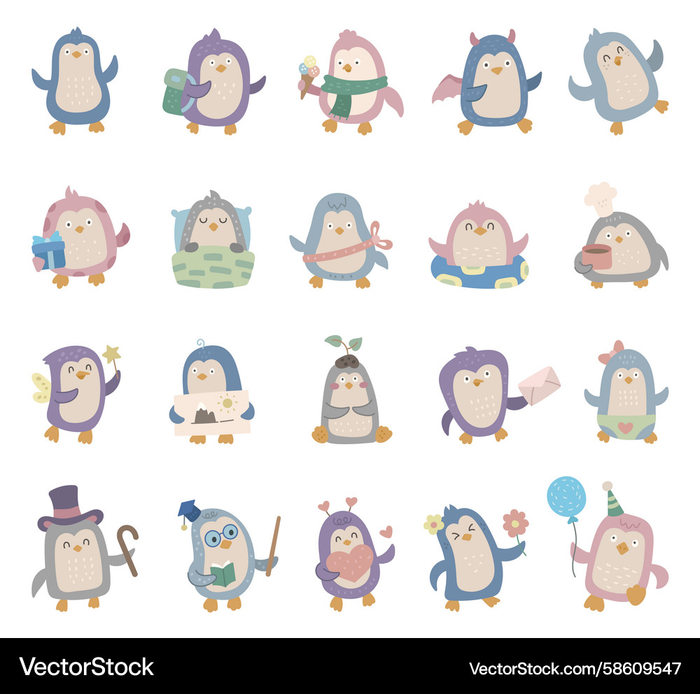 Penguin character set in scandinavian Penguin character set in scandinavian Vector Image