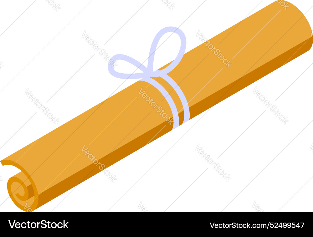 Rolled paper scroll tied with string isometric Rolled paper scroll tied with string isometric Vector Image