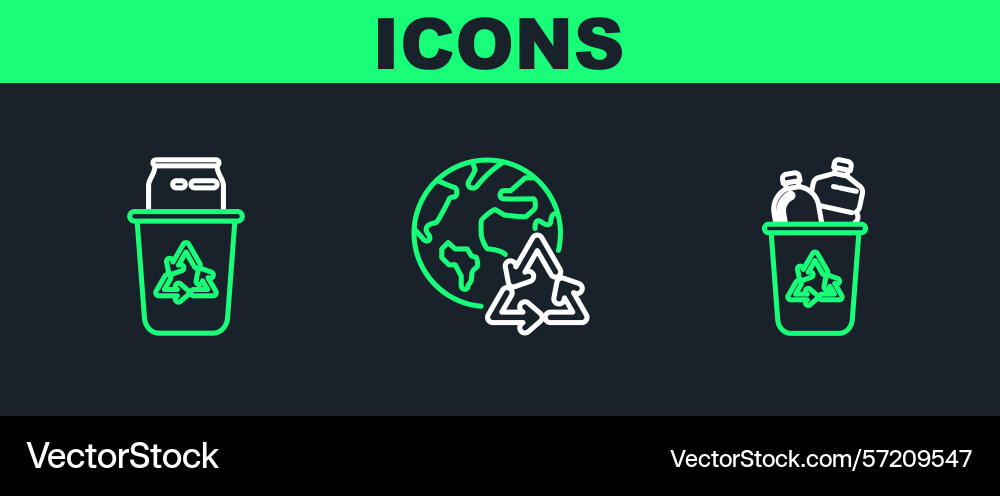Set line recycle bin with symbol and can Set line recycle bin with symbol and can vector image