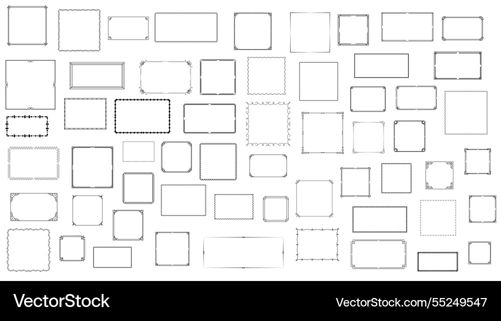Set simple line frame collection doodle square Set simple line frame collection doodle square vector image