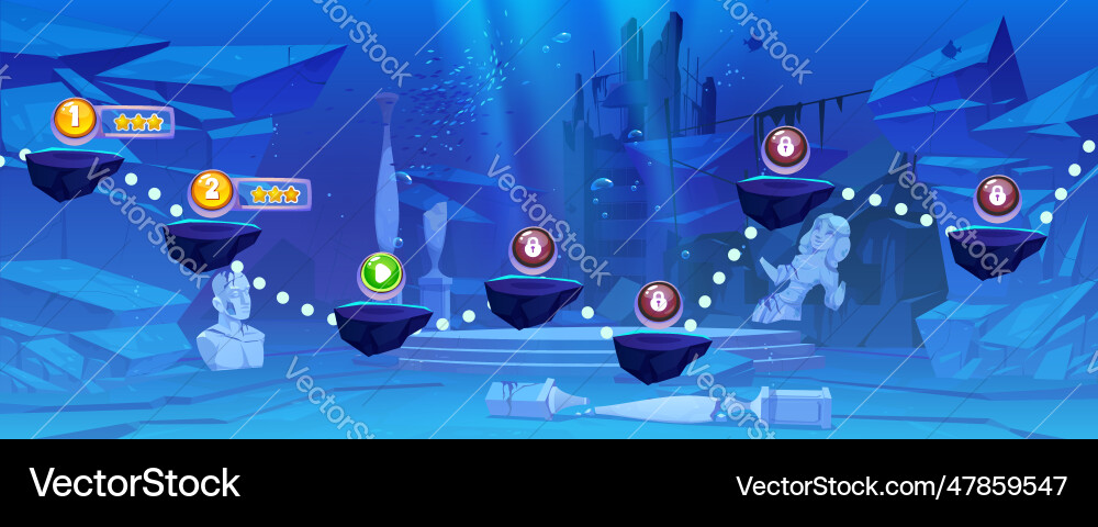 Underwater ocean game level map ui cartoon Underwater ocean game level map ui cartoon vector image