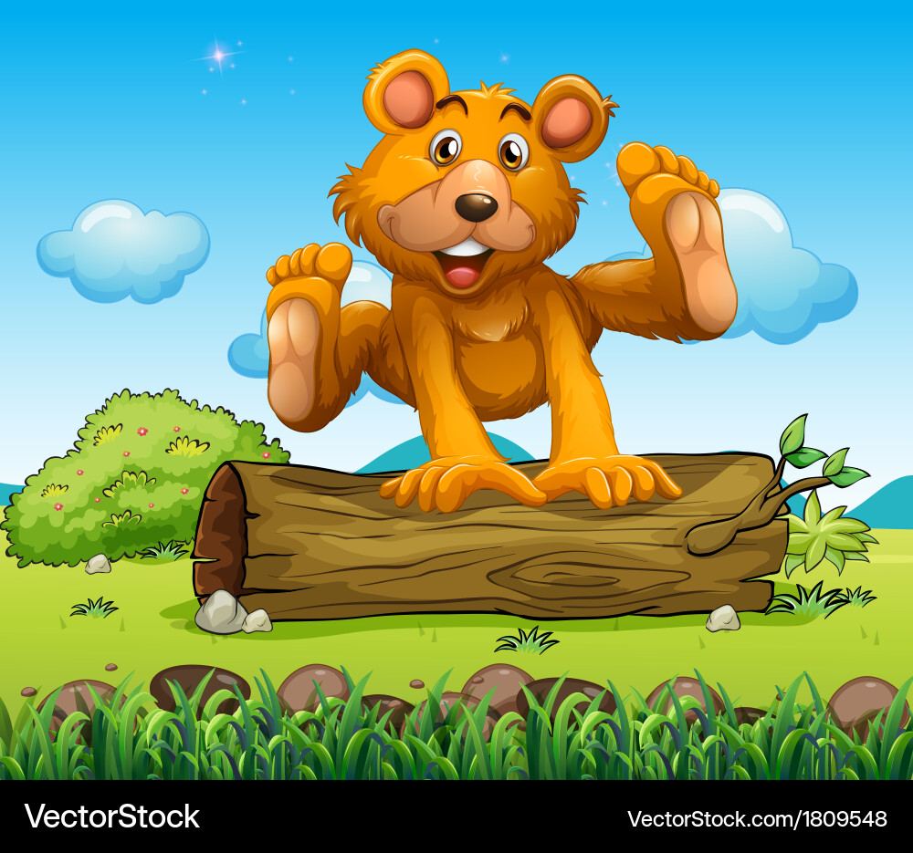 Bear Playing on a Log Vector Image