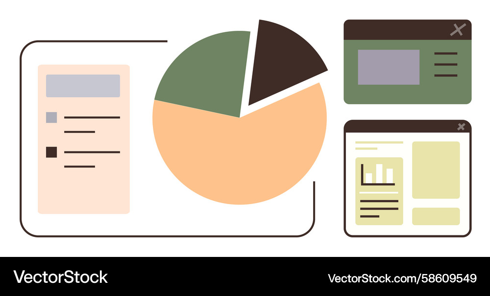 Data analysis with pie chart and web interfaces Data analysis with pie chart and web interfaces Vector Image