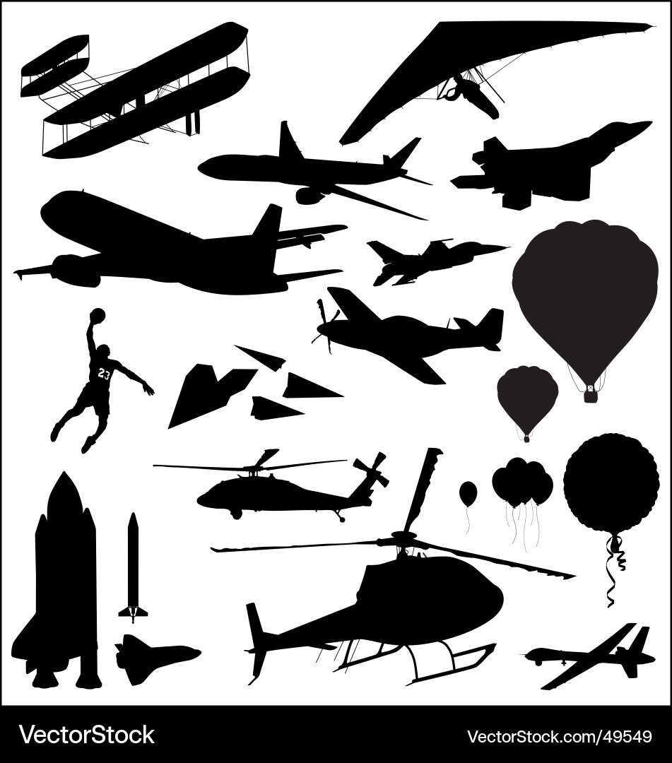 Flight Silhouettes - Aircraft and Balloons Vector Image