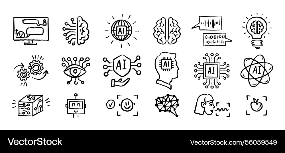 Künstliche Intelligenz Icons grunge Kreide Hand Künstliche Intelligenz Icons grunge Kreide Hand vektorbild