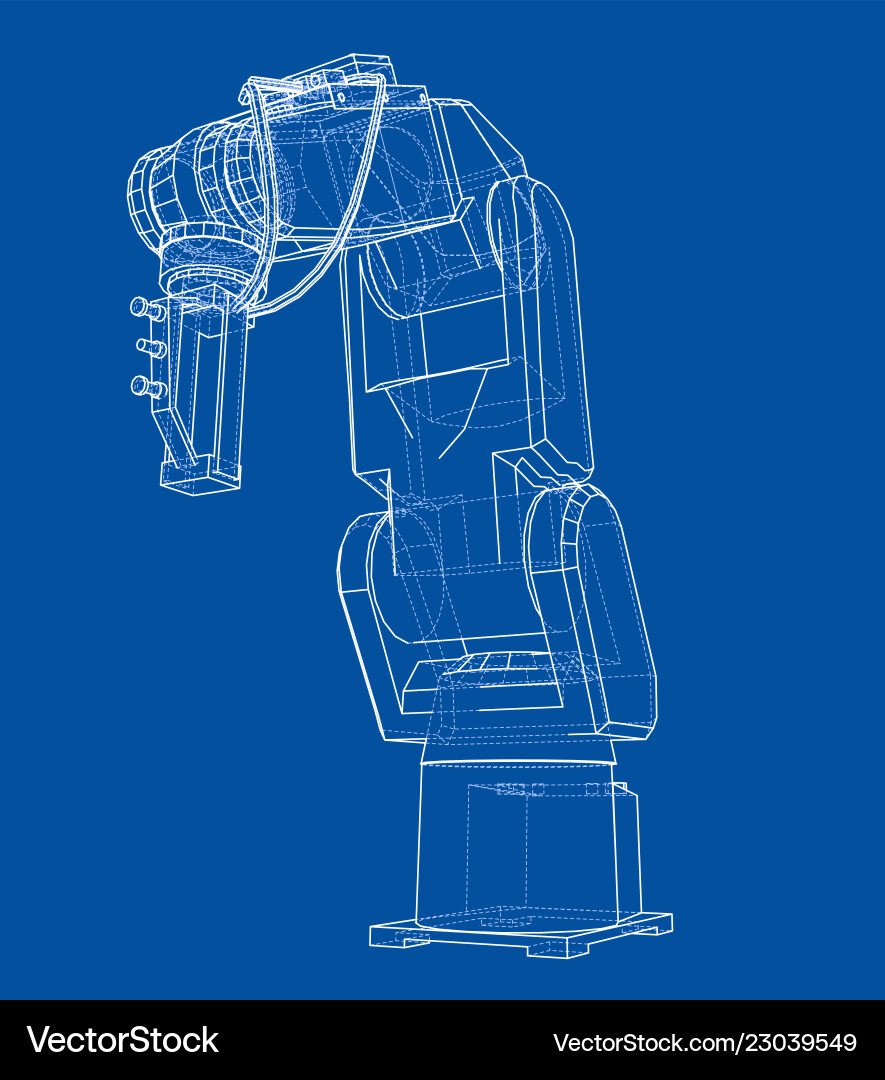 Robotic Arm 3D Wireframe Rendering vector image