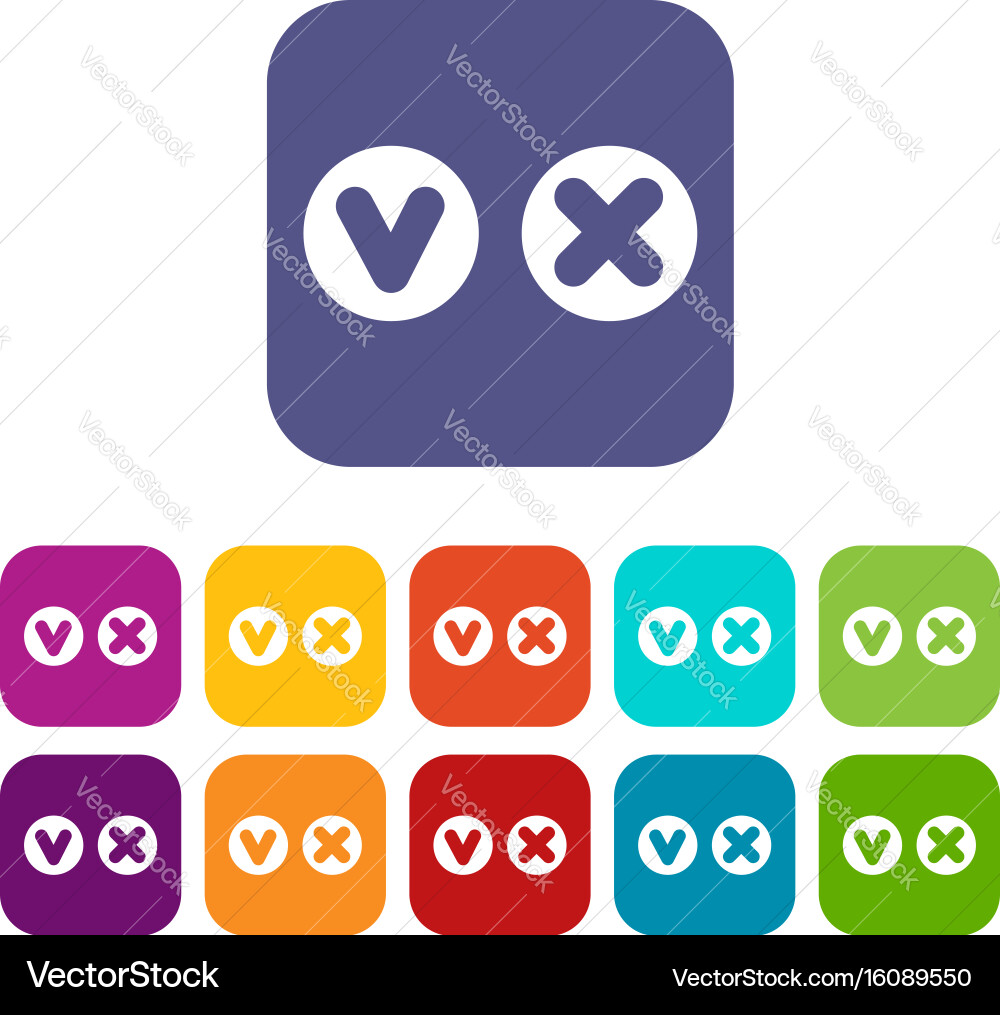 Fat tick and cross in circles icons set Vector Image