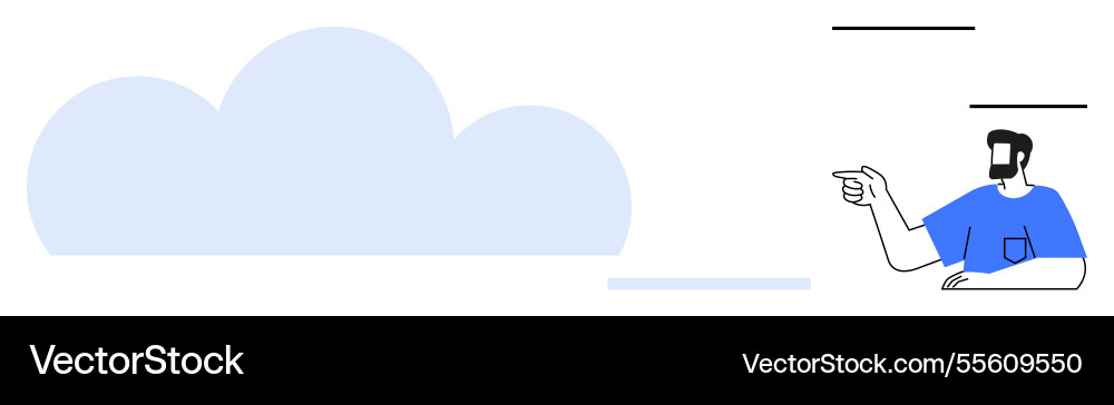 Man pointing towards a large cloud in minimalist Man pointing towards a large cloud in minimalist vector image