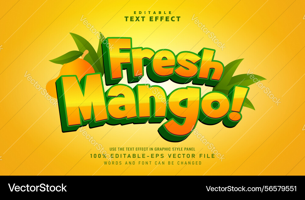 3d fresh mango text effect - editable Vector Image