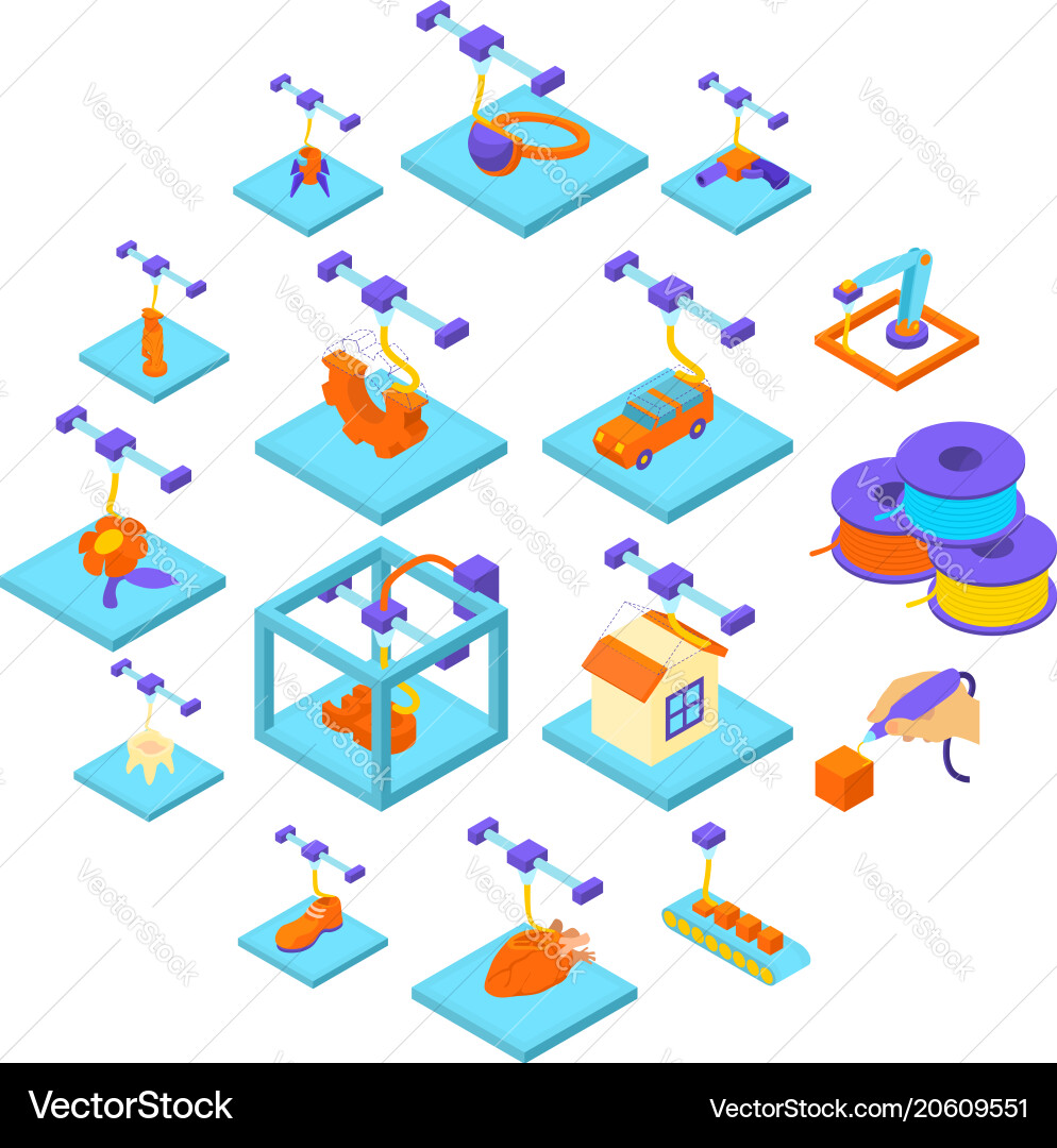 3D Printing Icons - Isometric Set Vector Image