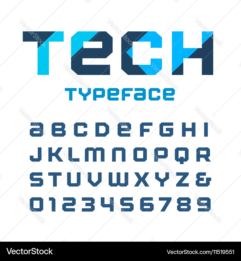 Modern Tech Square Font - Alphabet & Numbers vector image