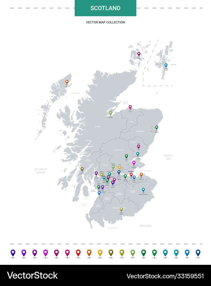 Scotland map with location pointer marks vector image
