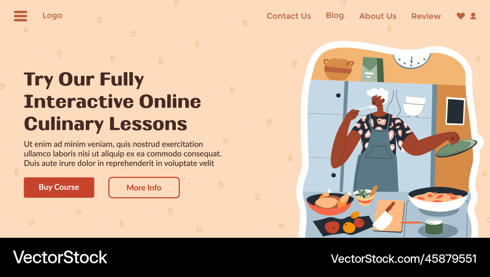 Try our fully interactive online culinary lessons Vector Image