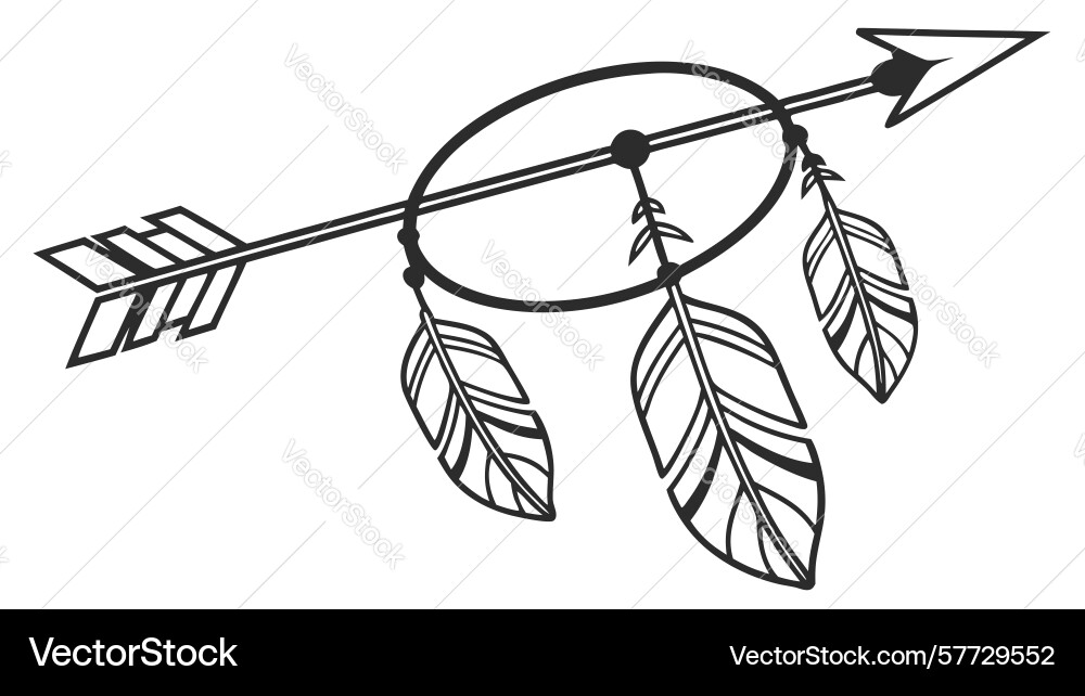 Bohemian arrow with feathers dreamcatcher style Vector Image