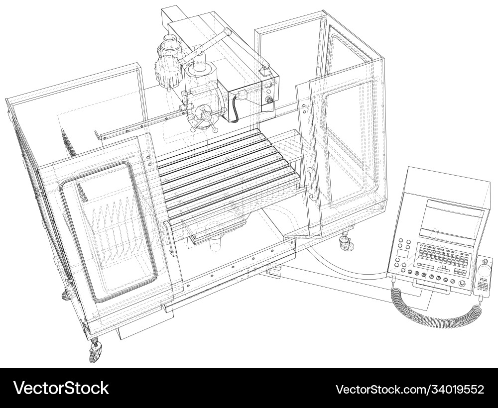 Cnc lathe machine wire-frame Cnc lathe machine wire-frame vector image