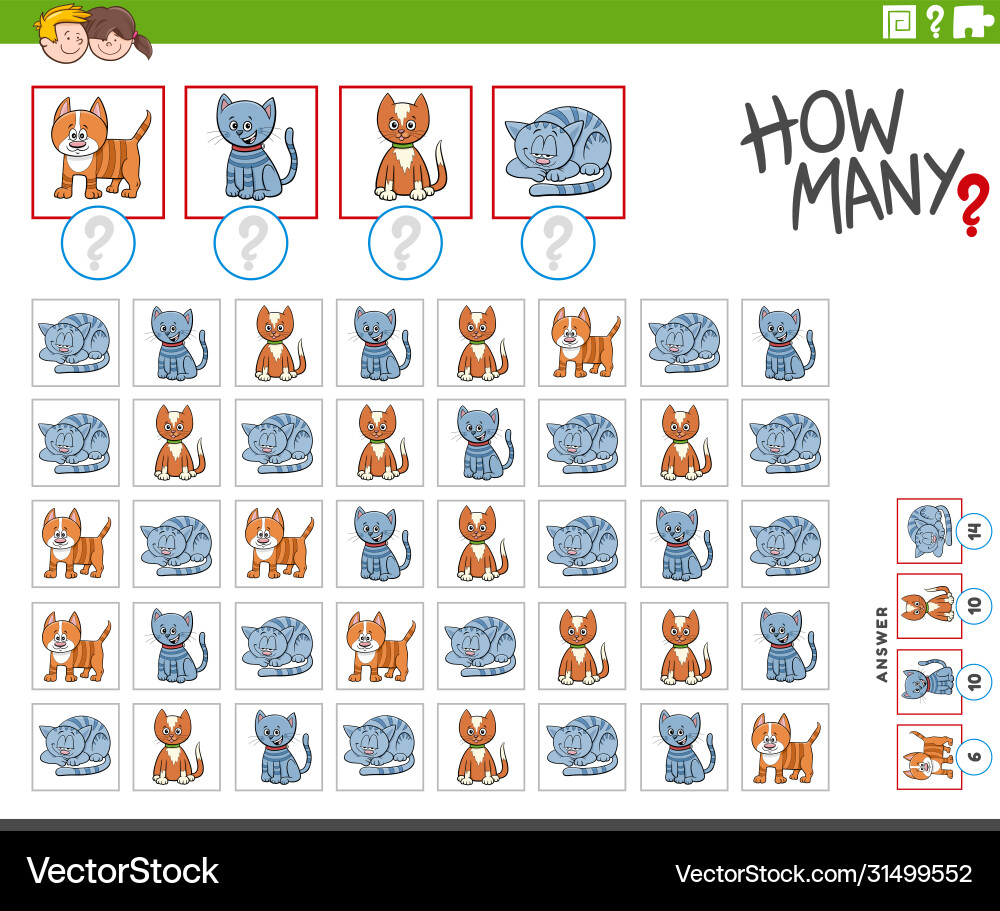 How many kitten characters counting game How many kitten characters counting game vector image