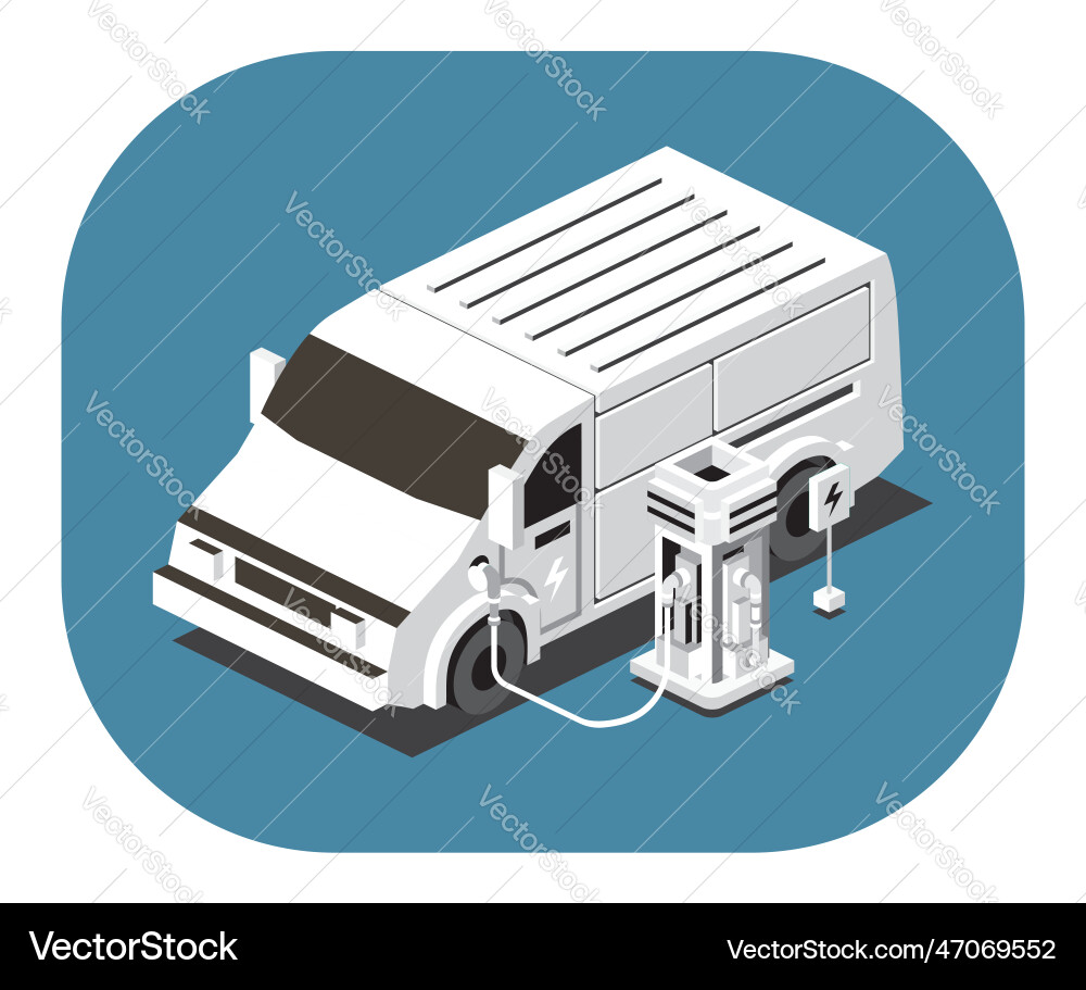 Isometric electric commercial vehicle white van Isometric electric commercial vehicle white van vector image