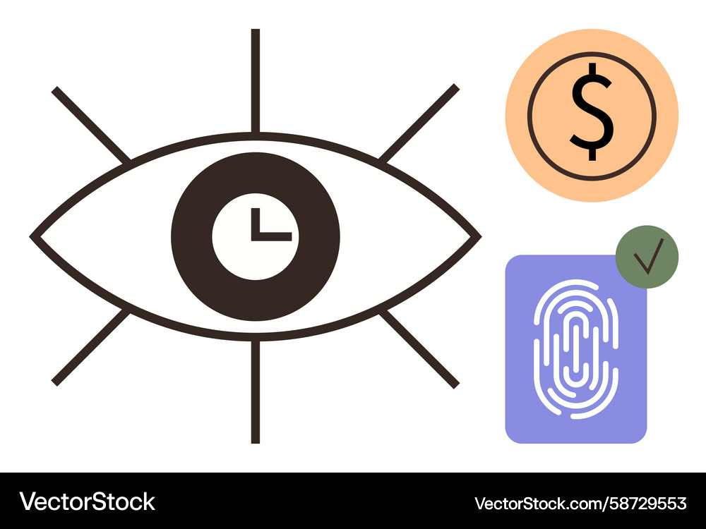 Eye with clock and biometric elements representing Vector Image