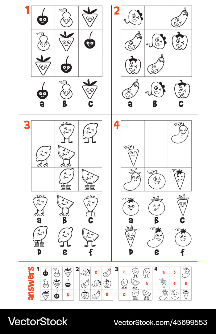 Logical tasks composed of fruit iq test choose Logical tasks composed of fruit iq test choose vector image