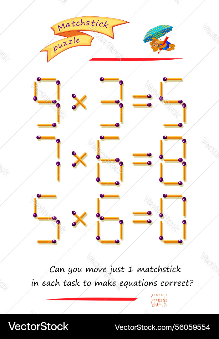Can you move just 1 matchstick in each task Can you move just 1 matchstick in each task vector image