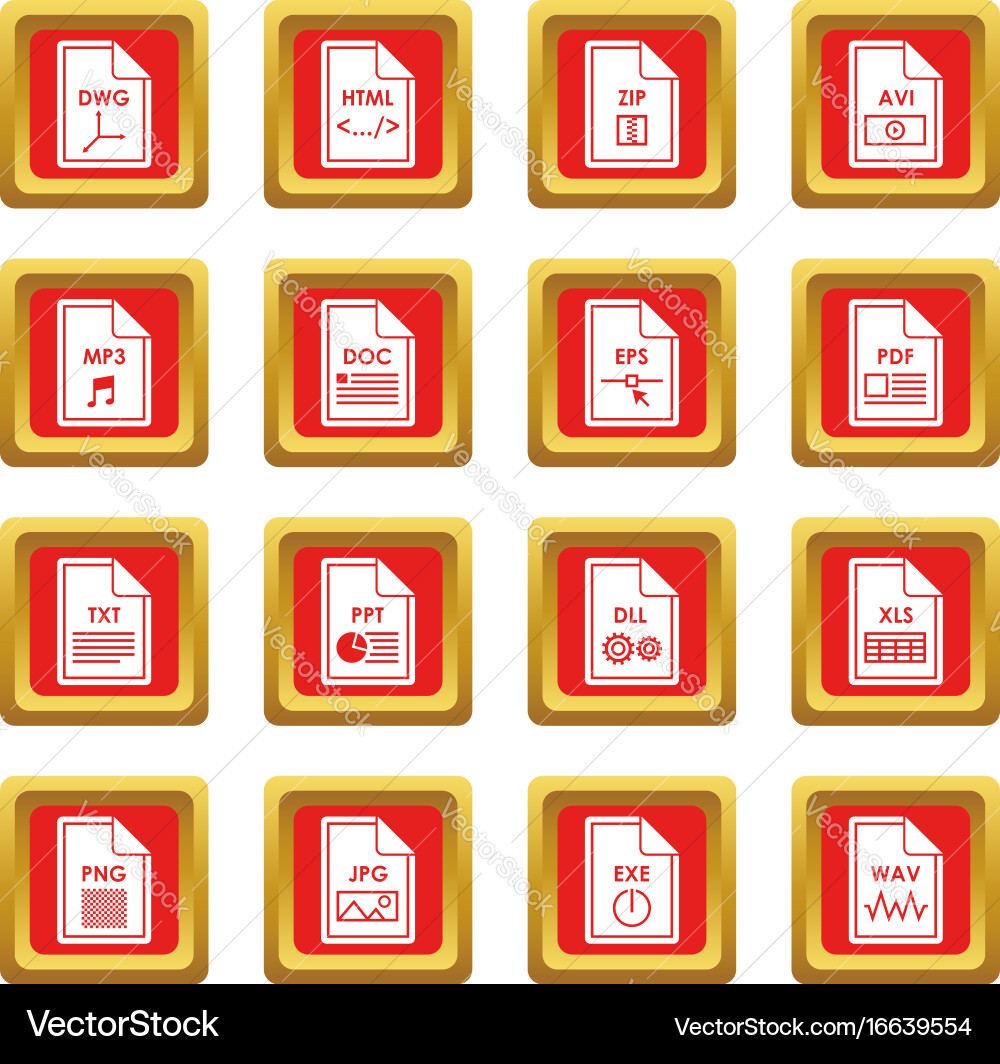 File format icons set red vector image
