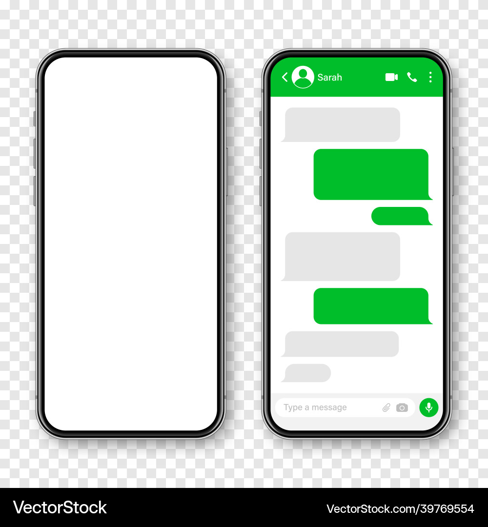 Realistic smartphone with messaging app blank sms Realistic smartphone with messaging app blank sms Vector Image