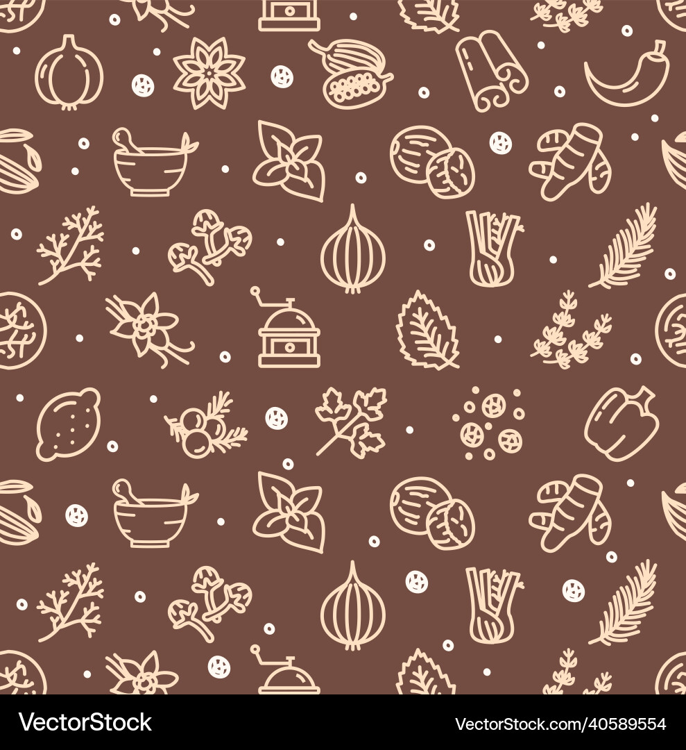 Spices sign thin line seamless pattern vector image